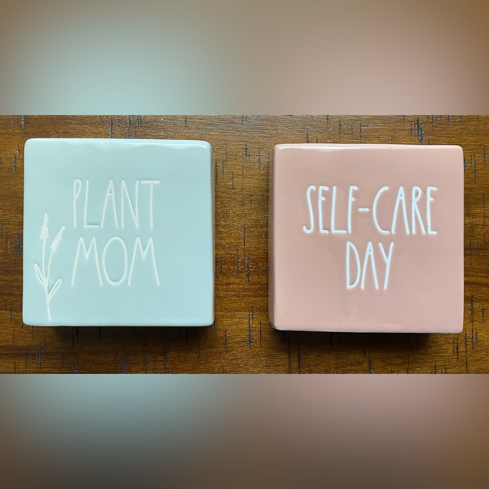 •NEW•{2} Rae Dunn Ceramic Signs/Paper Weighs Decor- Self-Care & Plant Mom
